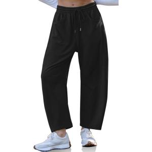 TARSE Women’s Drawstring Sweatpants Loose Fit Pants Casual Wide Leg Pants Cotton Comfy Elastic Waist Joggers with Pockets(Black)