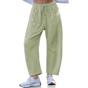 TARSE Women’s Drawstring Sweatpants Loose Fit Pants Casual Wide Leg Pants Cotton Comfy Elastic Waist Joggers with Pockets(Light Khaki Green)