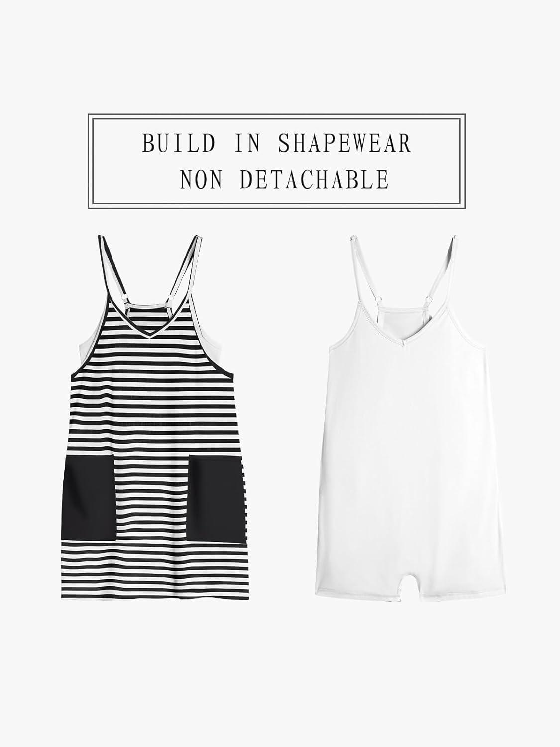 imageTARSE Athletic Dress for Women Casual Sleeveless Spaghetti Strap Sundress Workout Short Tennis Dress with PocketsBlack Striped