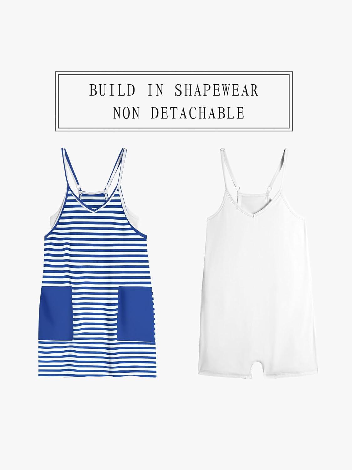 imageTARSE Athletic Dress for Women Casual Sleeveless Spaghetti Strap Sundress Workout Short Tennis Dress with PocketsBlue Striped