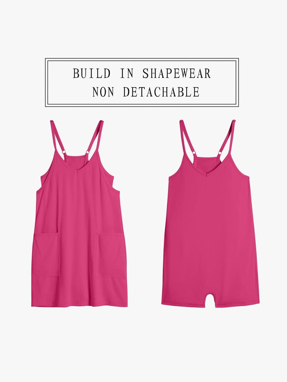 imageTARSE Athletic Dress for Women Casual Sleeveless Spaghetti Strap Sundress Workout Short Tennis Dress with PocketsHot Pink