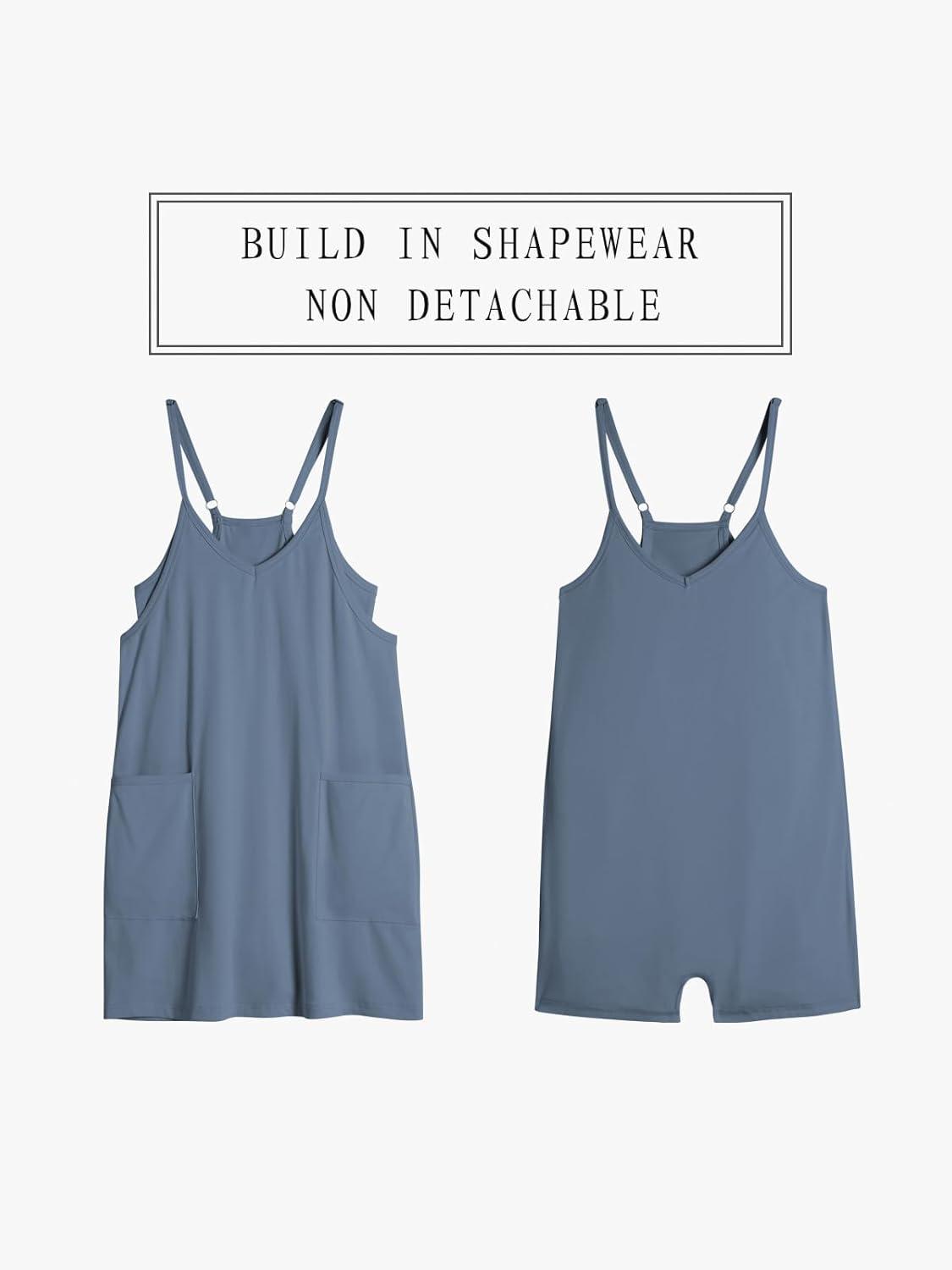 imageTARSE Athletic Dress for Women Casual Sleeveless Spaghetti Strap Sundress Workout Short Tennis Dress with PocketsLight Gray Blue