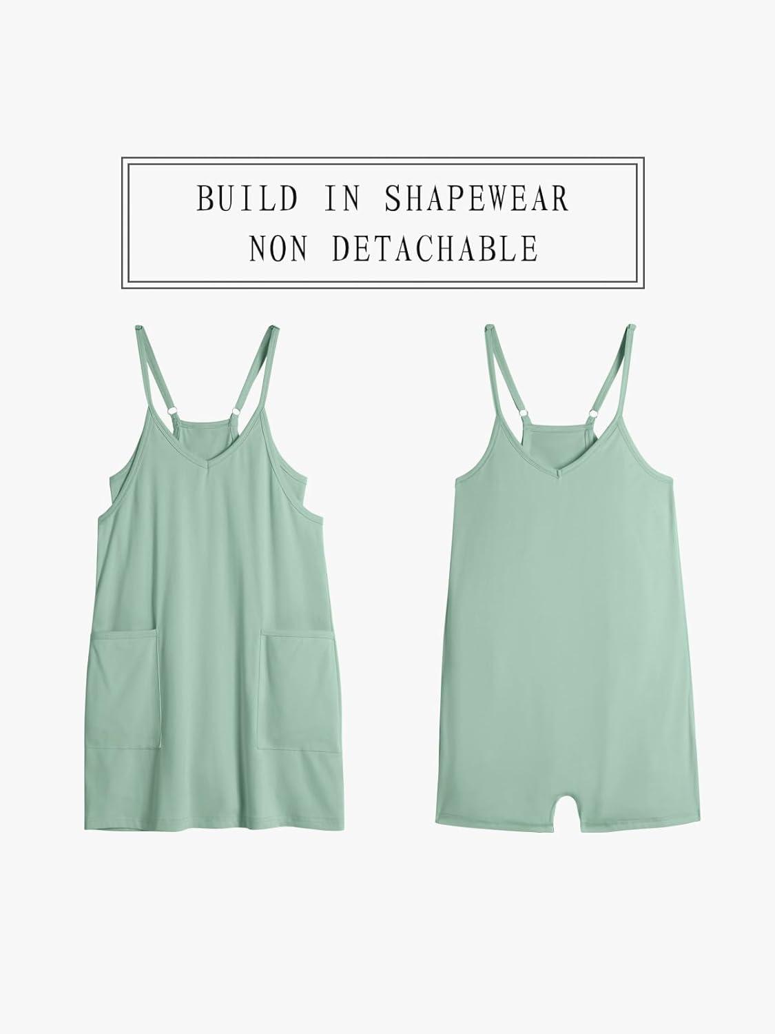 imageTARSE Athletic Dress for Women Casual Sleeveless Spaghetti Strap Sundress Workout Short Tennis Dress with PocketsLight Green