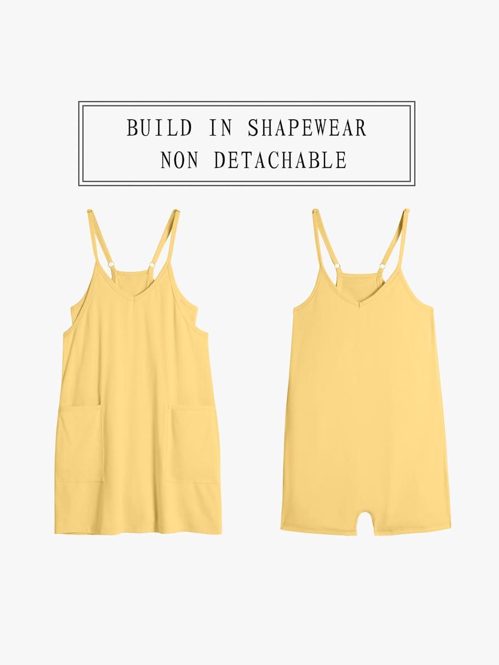imageTARSE Athletic Dress for Women Casual Sleeveless Spaghetti Strap Sundress Workout Short Tennis Dress with PocketsLight Yellow