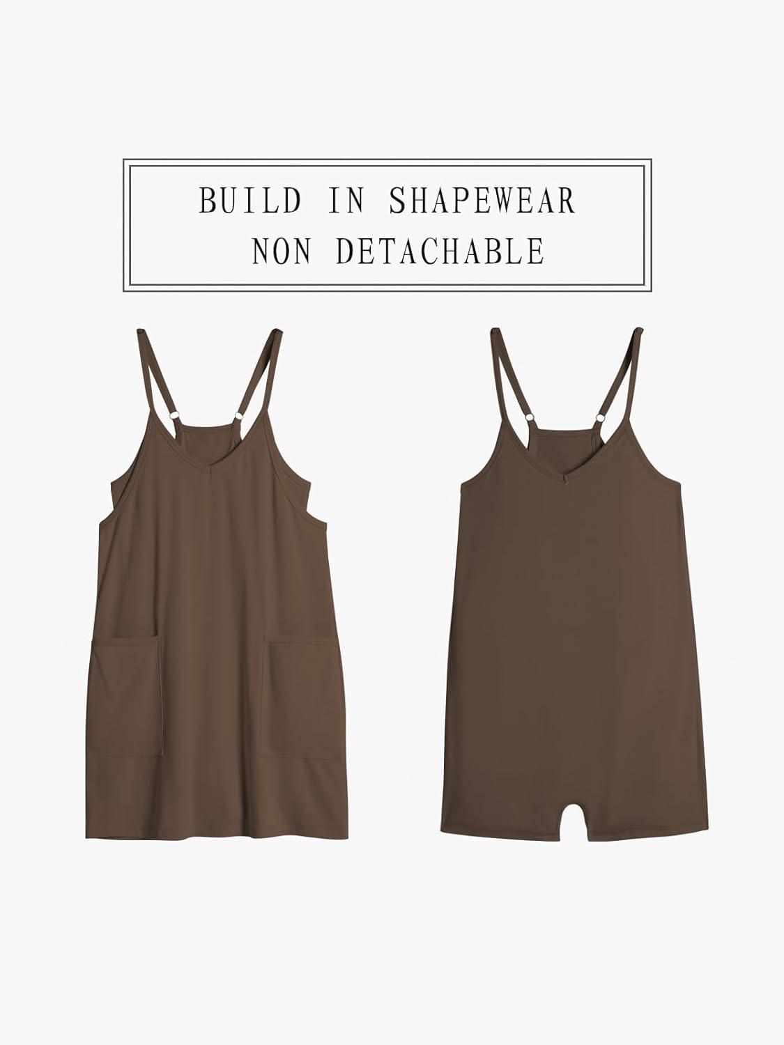 imageTARSE Athletic Dress for Women Casual Sleeveless Spaghetti Strap Sundress Workout Short Tennis Dress with PocketsMid Coffee