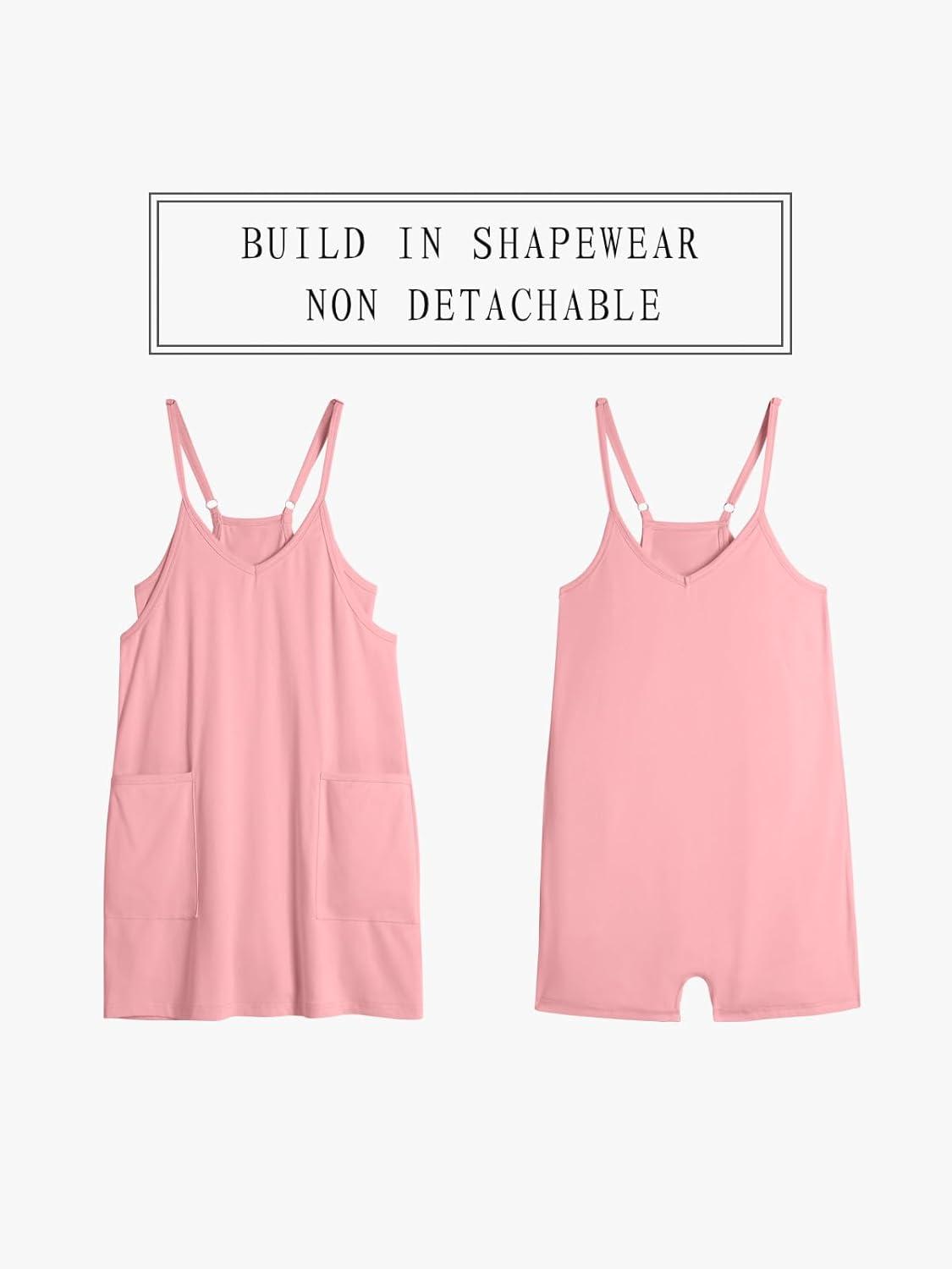 imageTARSE Athletic Dress for Women Casual Sleeveless Spaghetti Strap Sundress Workout Short Tennis Dress with PocketsPink