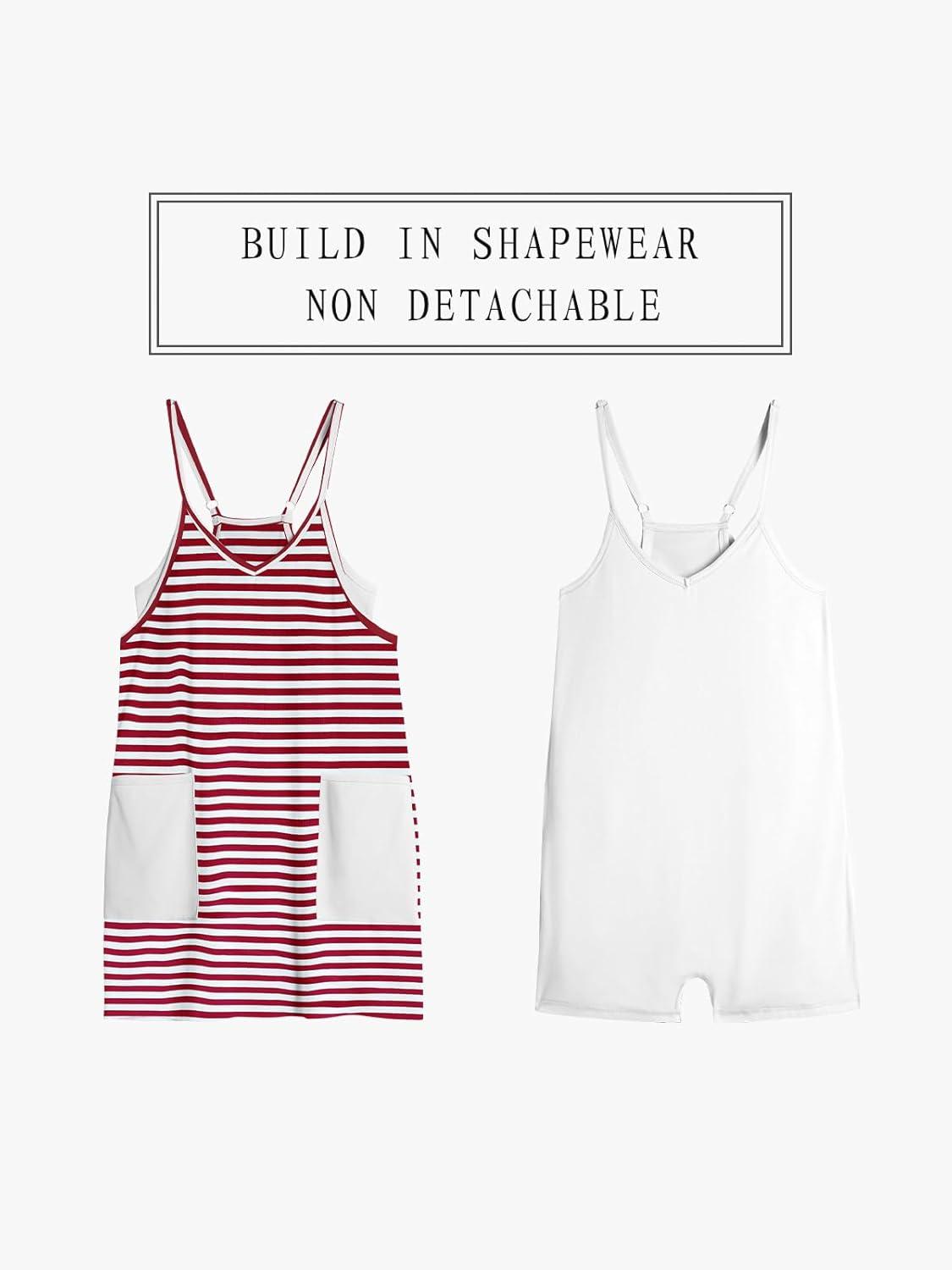 imageTARSE Athletic Dress for Women Casual Sleeveless Spaghetti Strap Sundress Workout Short Tennis Dress with PocketsRed Striped