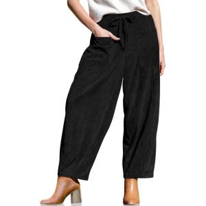 TARSE Women’s Corduroy Pants Baggy Wide Leg Pants Casual Elastic Waisted Palazzo Harem Pants with Pockets(Black)
