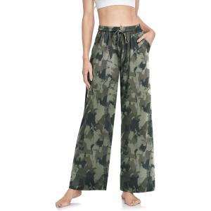 TARSE Wide Leg Yoga Pants for Women Plus Size Palazzo Trousers High Waist Lounge Pajamas Pants Casual Sweatpants with Pockets(Camouflage)