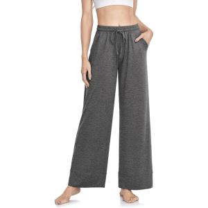 TARSE Wide Leg Yoga Pants for Women Plus Size Palazzo Trousers High Waist Lounge Pajamas Pants Casual Sweatpants with Pockets(Heather Dark Gray)