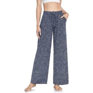 TARSE Wide Leg Yoga Pants for Women Plus Size Palazzo Trousers High Waist Lounge Pajamas Pants Casual Sweatpants with Pockets(Heather Navy)