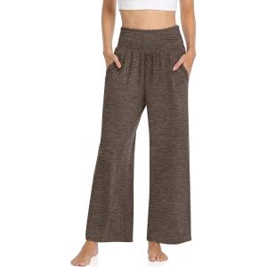 TARSE Womens Wide Leg Pants Casual Loose Yoga Sweatpants Comfy Lounge Pajama Flowy Pants Pockets(Heathercoffee)