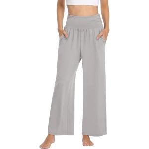 TARSE Womens Wide Leg Pants Casual Loose Yoga Sweatpants Comfy Lounge Pajama Flowy Pants Pockets(Light Gray)