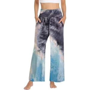TARSE Womens Wide Leg Pants Casual Loose Yoga Sweatpants Comfy Lounge Pajama Flowy Pants Pockets(Tie Dye Black Blue)