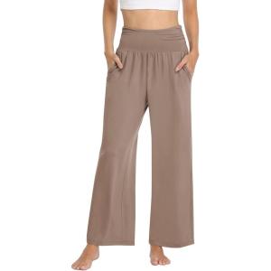 TARSE Womens Wide Leg Pants Casual Loose Yoga Sweatpants Comfy Lounge Pajama Flowy Pants Pockets(Trendy Mocha Brown)