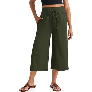 TARSE Wide Leg Cropped Palazzo Pants for Women Culottes with Pockets Summer Gaucho Pants(Armygreen)