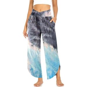 TARSE Wide Leg Pants for Women Cross High Waisted Yoga Pants Casual Lounge Joggers Loose fit Pajama Bottoms with Pockets(Tie-dye)