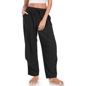 TARSE Women Linen Baggy Harem Pants Summer Drawstring Casual Lounge Pant 2024 Beach Travel Vacation Clothes with Pockets(Black)