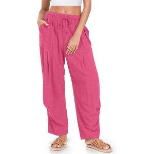 TARSE Women Linen Baggy Harem Pants Summer Drawstring Casual Lounge Pant 2024 Beach Travel Vacation Clothes with Pockets(Bright Pink)