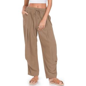 TARSE Women Linen Baggy Harem Pants Summer Drawstring Casual Lounge Pant 2024 Beach Travel Vacation Clothes with Pockets(Coffee)