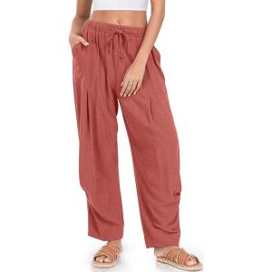 TARSE Women Linen Baggy Harem Pants Summer Drawstring Casual Lounge Pant 2024 Beach Travel Vacation Clothes with Pockets(Dusty Rose)