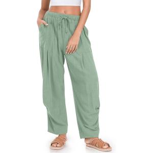 TARSE Women Linen Baggy Harem Pants Summer Drawstring Casual Lounge Pant 2024 Beach Travel Vacation Clothes with Pockets(Light Army Green)