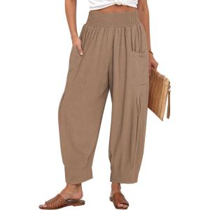 TARSE Women Linen Boho Pants Summer Casual Loose High Waist Cargo Lounge Harem Pant 2025 Beach Travel Vacation Outfits(Coffee)