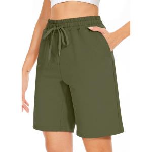 TARSE Women’s Bermuda Shorts Long Cotton Loose with Pockets Knee Length for Yoga Casual Walking Exercise Shorts(Army Green)