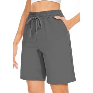TARSE Women’s Bermuda Shorts Long Cotton Loose with Pockets Knee Length for Yoga Casual Walking Exercise Shorts(Dark Gray)