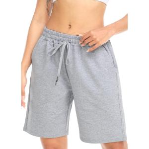TARSE Women’s Bermuda Shorts Long Cotton Loose with Pockets Knee Length for Yoga Casual Walking Exercise Shorts(Heather Light Gray)