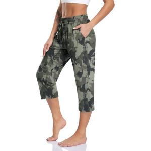 TARSE Women’s Capri Yoga Pants Loose Soft Drawstring Workout Sweatpants Causal Lounge Pants with Pockets(Camouflage)