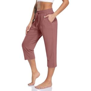 TARSE Women’s Capri Yoga Pants Loose Soft Drawstring Workout Sweatpants Causal Lounge Pants with Pockets(Dusty Rose)