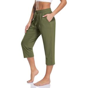 TARSE Women’s Capri Yoga Pants Loose Soft Drawstring Workout Sweatpants Causal Lounge Pants with Pockets(Green Capris)