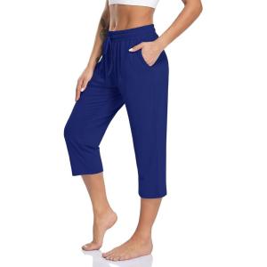 TARSE Women’s Capri Yoga Pants Loose Soft Drawstring Workout Sweatpants Causal Lounge Pants with Pockets(Royal Blue)