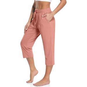 TARSE Women’s Capri Yoga Pants Loose Soft Drawstring Workout Sweatpants Causal Lounge Pants with Pockets(Rustpink)