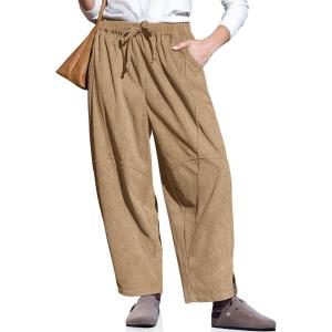 TARSE Womens Corduroy Harem Pants Casual Elastic Waist Wide Leg Pants Loose Fit Baggy Trousers with Pockets(Camel)