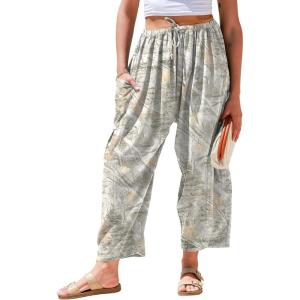 TARSE Womens Linen Wide Leg Pants Casual Loose Drawstring Summer 2025 Beach Travel Vacation Palazzo Harem Pants with Pockets(Maplelea Apricot)