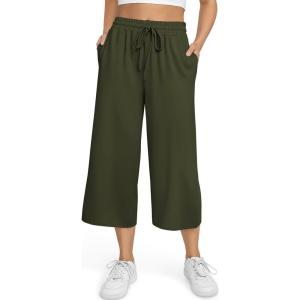 TARSE Women’s Summer High Waisted Yoga Capri Pants Plus Size Casual Sport Activewear Capris Sweatpants Loose Fit(Army Green)