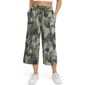 TARSE Women’s Summer High Waisted Yoga Capri Pants Plus Size Casual Sport Activewear Capris Sweatpants Loose Fit(Camouflage)