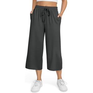 TARSE Women’s Summer High Waisted Yoga Capri Pants Plus Size Casual Sport Activewear Capris Sweatpants Loose Fit(Dark Gray)