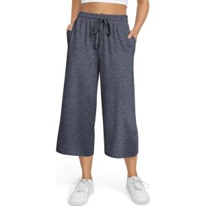 TARSE Women’s Summer High Waisted Yoga Capri Pants Plus Size Casual Sport Activewear Capris Sweatpants Loose Fit(Heather Navy)