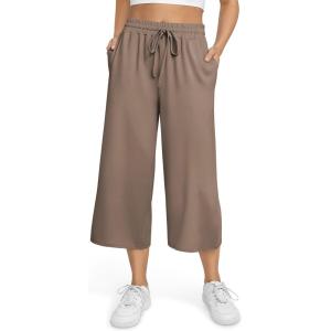 TARSE Women’s Summer High Waisted Yoga Capri Pants Plus Size Casual Sport Activewear Capris Sweatpants Loose Fit(Light Coffee)