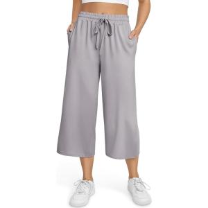 TARSE Women’s Summer High Waisted Yoga Capri Pants Plus Size Casual Sport Activewear Capris Sweatpants Loose Fit(Light Gray)