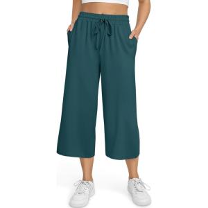 TARSE Women’s Summer High Waisted Yoga Capri Pants Plus Size Casual Sport Activewear Capris Sweatpants Loose Fit(Malachite Green)