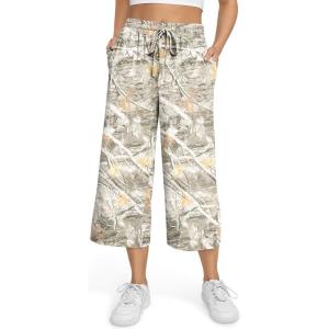 TARSE Women’s Summer High Waisted Yoga Capri Pants Plus Size Casual Sport Activewear Capris Sweatpants Loose Fit(Maple Leaf Apricot)
