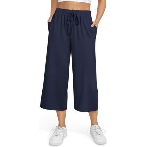 TARSE Women’s Summer High Waisted Yoga Capri Pants Plus Size Casual Sport Activewear Capris Sweatpants Loose Fit(Navy)