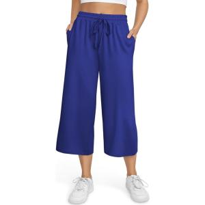TARSE Women’s Summer High Waisted Yoga Capri Pants Plus Size Casual Sport Activewear Capris Sweatpants Loose Fit(Royal)