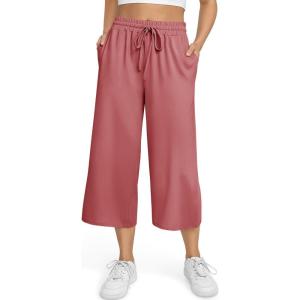 TARSE Women’s Summer High Waisted Yoga Capri Pants Plus Size Casual Sport Activewear Capris Sweatpants Loose Fit(Rust Red)