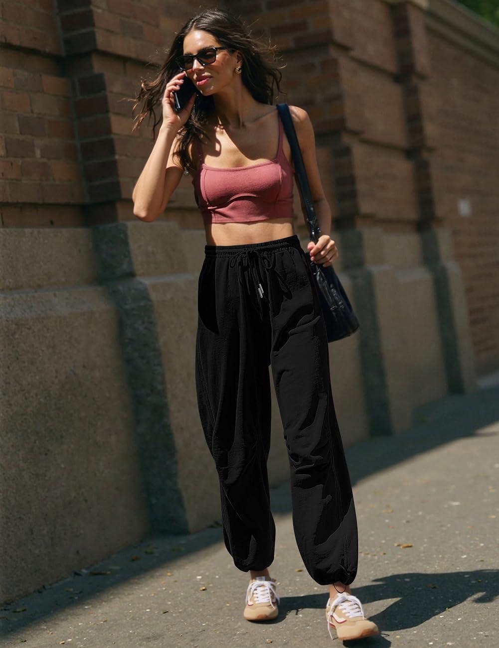 imageTARSE Sweatpants for Women Cinch Bottom Baggy Athletic Joggers Lounge Pants with PocketsBlack