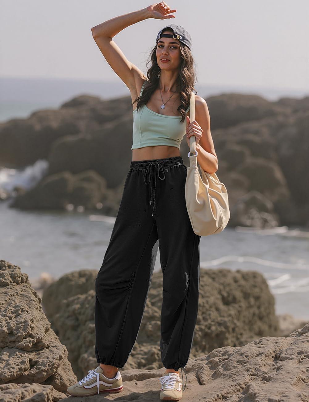 imageTARSE Sweatpants for Women Cinch Bottom Baggy Athletic Joggers Lounge Pants with PocketsBlack